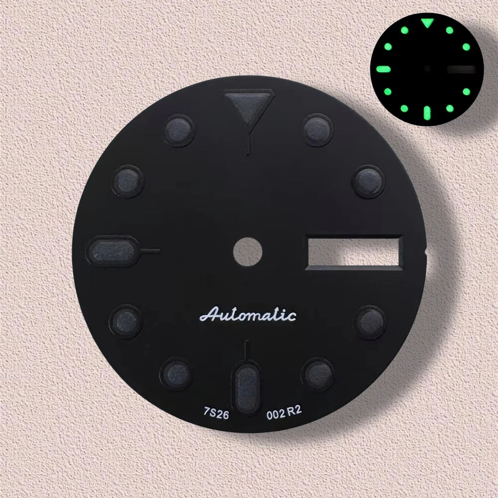 28.5mm S 5 Logo SKX007 Black Dial Suitable for NH36/4R36 Movement Green Luminous Dual Calendar Watch Modification Accessories