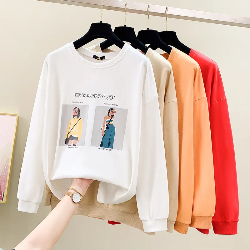 

150Kg Plus Size Women's Bust 157 Spring Loose Round Neck Long Sleeve Printed Casual Sweatshirt 6XL 7XL 8XL 9XL 10XL 4-Colors