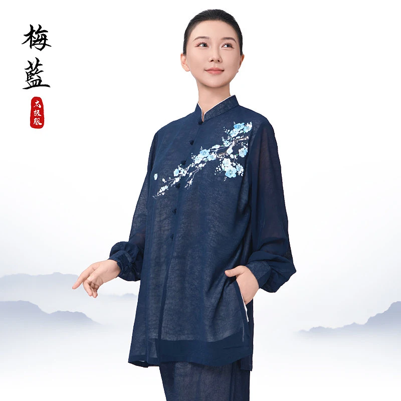 Women's 2026 New Sheer Chiffon Linen Tai Chi Suit - Summer Thin Breathable Ba Duan Jin Qigong Practice Training Set