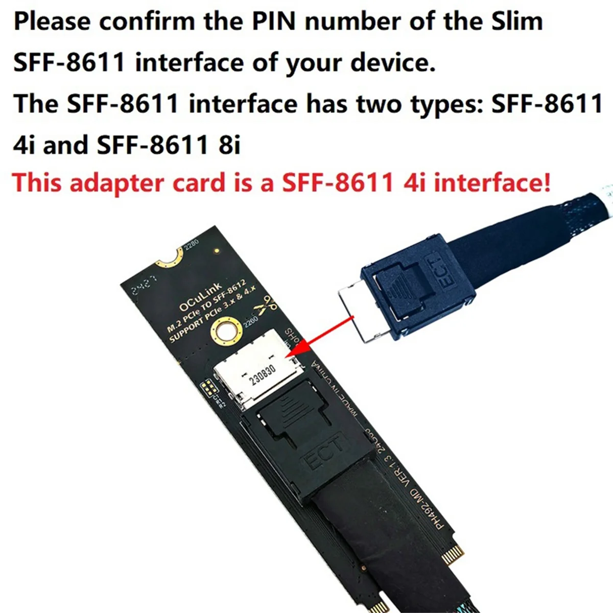 A52TM.2 NVMe PCIe to Oculink SFF-8611 SFF-8612 Adapter M.2 Mkey Nvme to SFF-8612 Adapter for NVME U.2 U.3 SSD