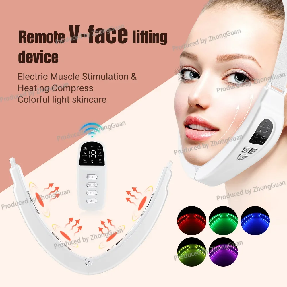 EMS Color Light Face Slimming Instrument Micro-current Facial Beauty Instrument Massage Hot Compress V Face Slimming Artifact