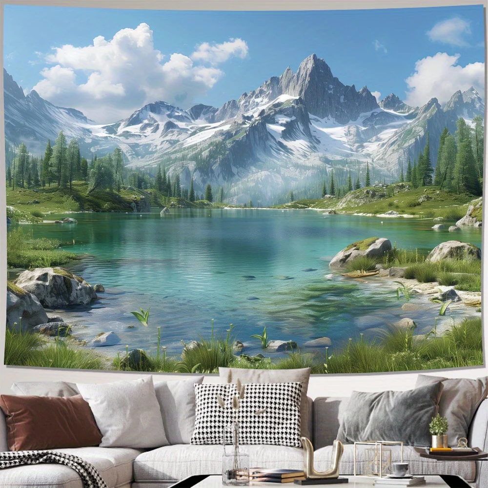 1pc Endless Mountain and Lake Background Cloth, for Living Room, Bedroom, Office, Home Decoration, Room Decoration, Party Decora