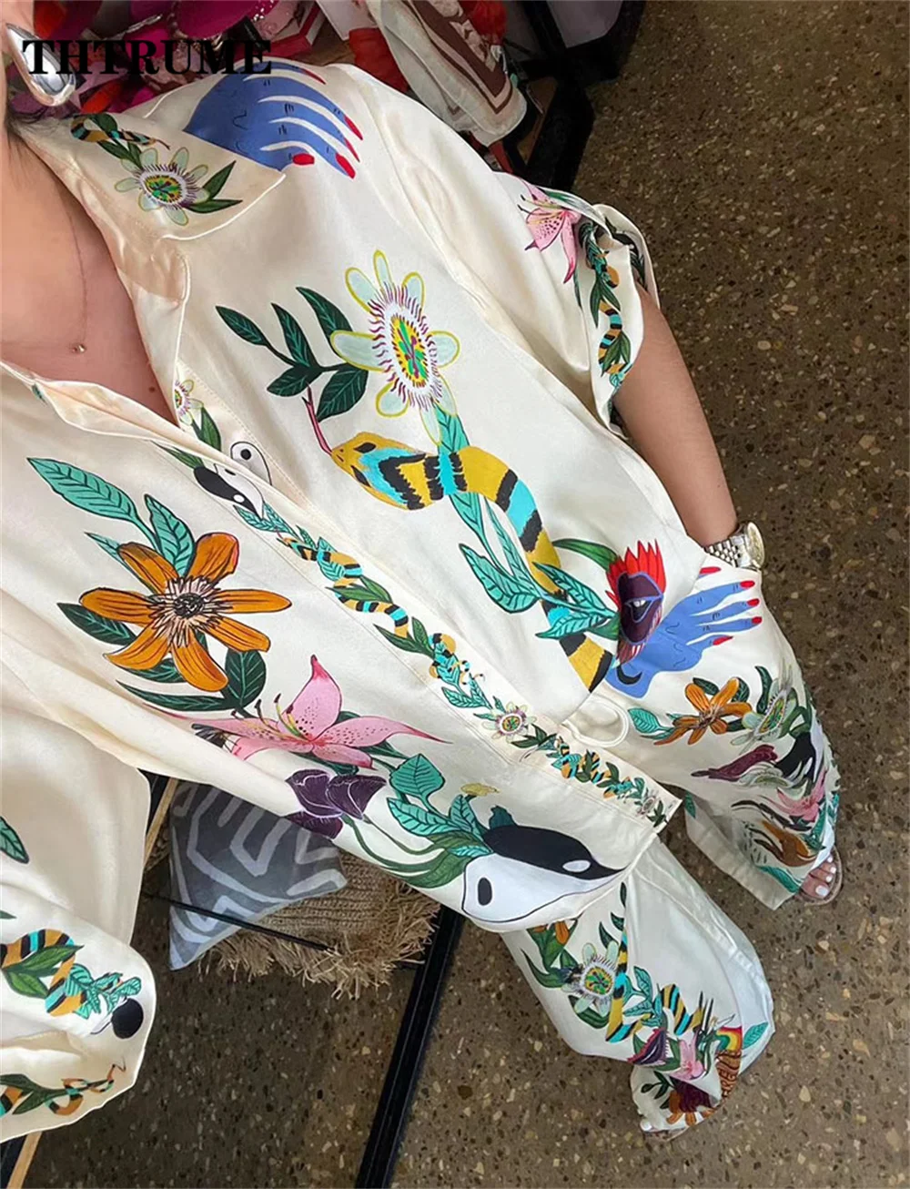 Spring Summer New Outfits Fashion Women Floral Print Single Breasted Shirts Tops Wide Leg Pants Suit Female 2025 Two Piece Sets