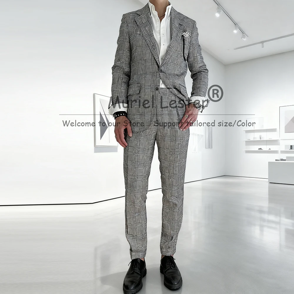 

Классические деловые костюмы с узором «гусиные лапки», мужские комплекты из 2 предметов, однобортный пиджак, брюки, индивидуальные смокинги для жениха, вечернего ужина