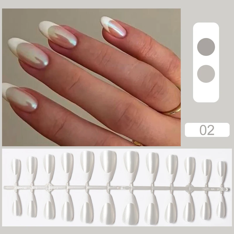 24 Stks/set Franse Nagels Pers Op Nagel Nep Nagels Versierd Valse Nagels Nagels Set Acryl Art Nail Tips Gel Nagel Zonder Lijm