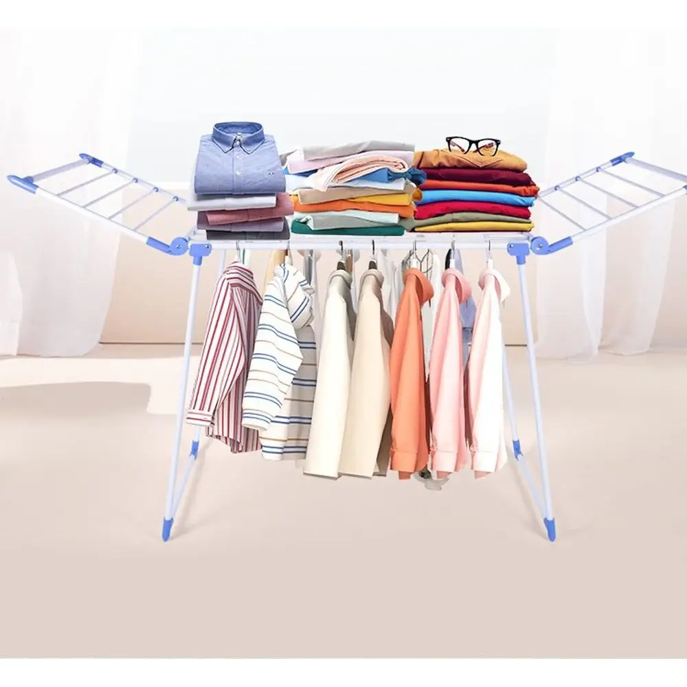 

Portable Adjustable Height Indoor/Outdoor Clothes Drying Rack with Two Wings, Steel and Lacquered, White