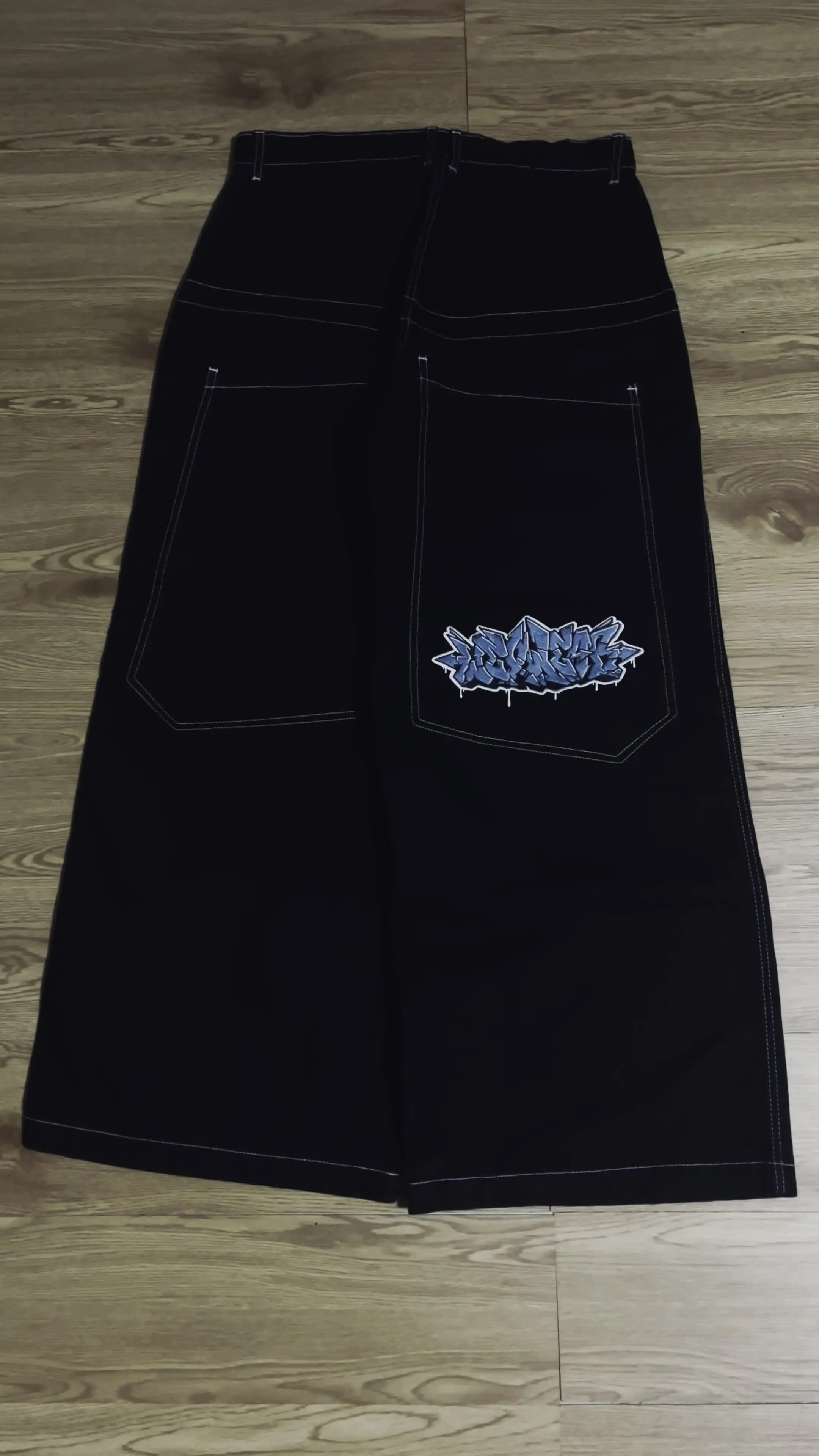 Wexwear graphic embroidered baggy men jeans streetwear y2k women harajuku high waist wide trouser 2024 black skateboard pants