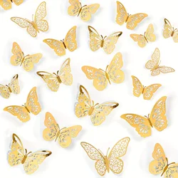 60pcs Golden 3D Butterfly Decoration Set 3 Sizes Butterfly Wall Decoration Reusable Decoration Photography Background Holiday Pa