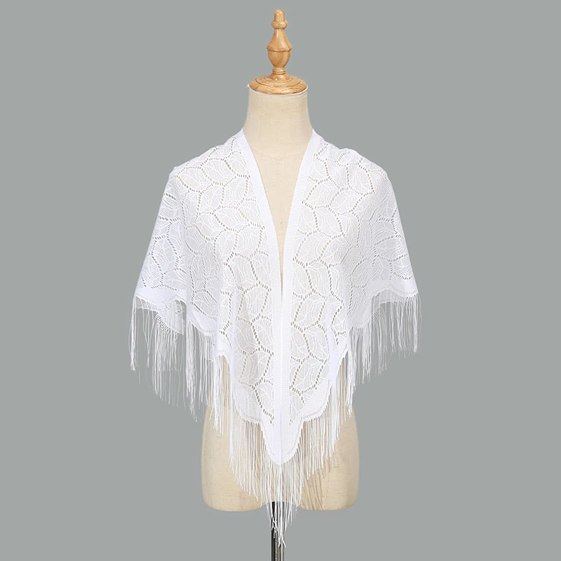 Elegant Tassels Triangular Scarf Polyester Prayer Shawls In Church Pure Color Lace Scarf Femme Wedding Scarves Transparent Shawl