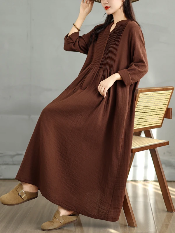 Vestido maxi artístico retrô de manga crida f outono cintura alta saia linha a dupla camada gaze até o chão vestido...