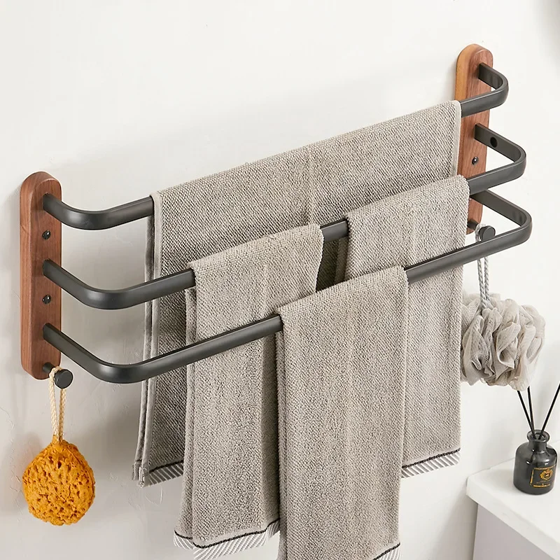 Juego de accesorios de baño de madera de nogal negro, toallero de baño, soporte de papel higiénico, estante de barra de toalla, accesorios de baño