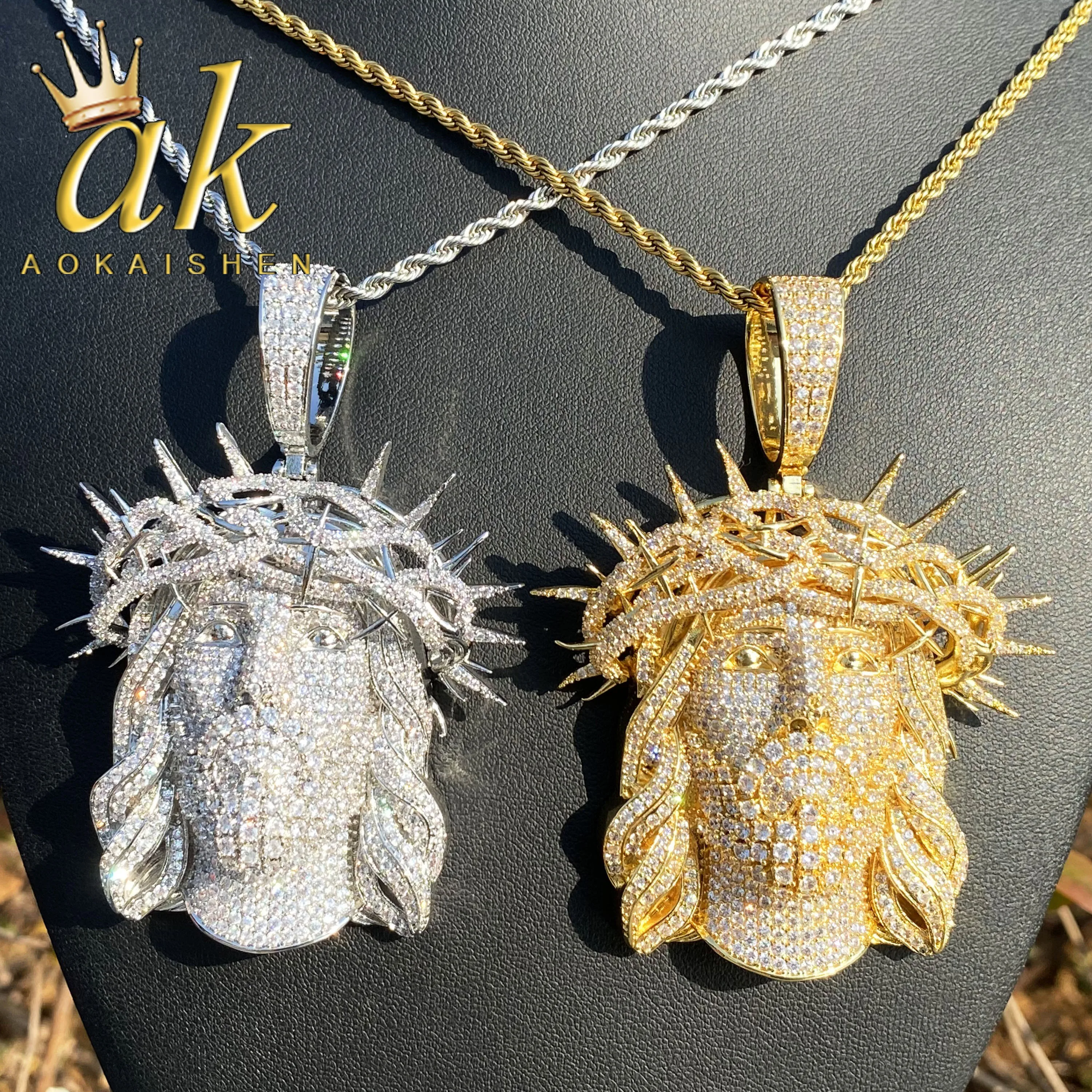Aokaishen Iced Out Ratten Jesus Necklace Pendant for Men Prong Setting Cubic Zirocnia Hip Hop Jewelry