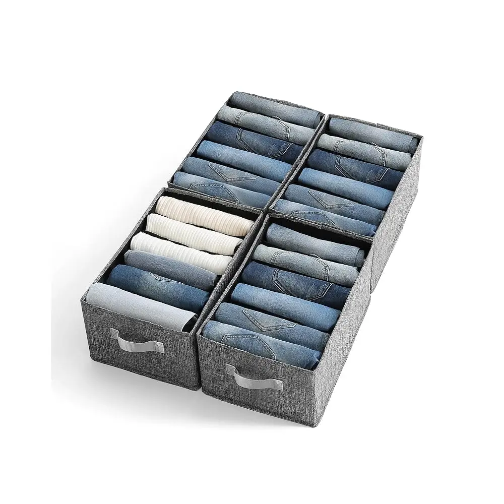 

4 Pa Large Jeans Drawer Organizers, 6-Compartment Wardrobe Clothes Organizers, Foldable Drawer Organizers For Pants, Sweaters,