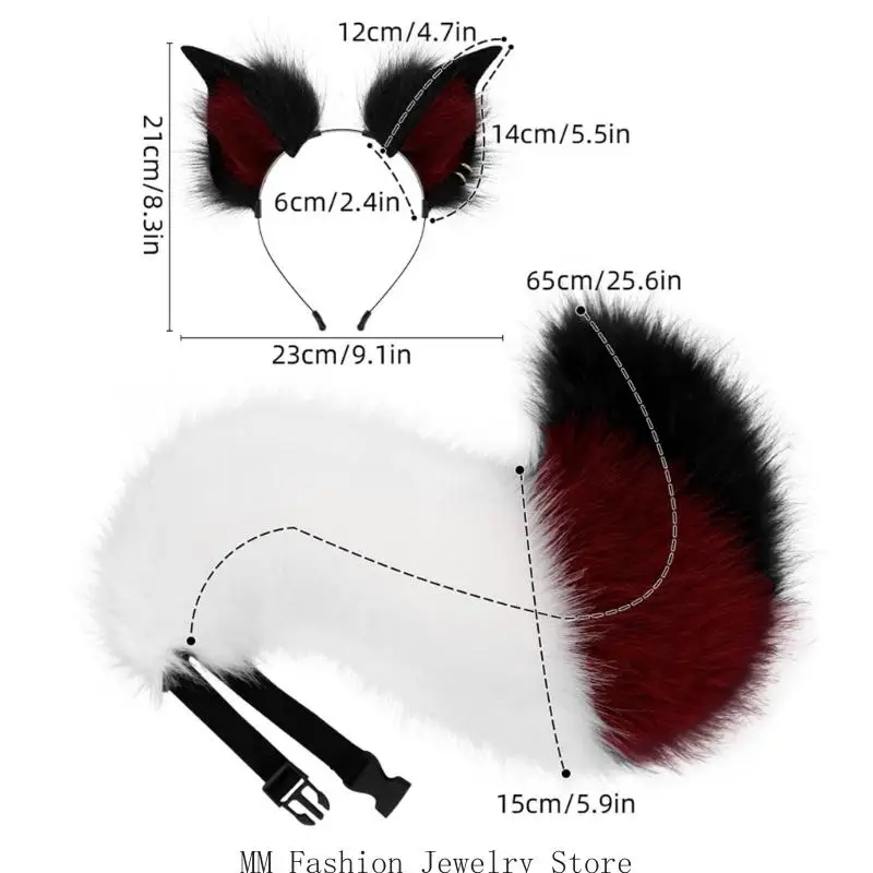 D0UB اليدوية أفخم الثعالب آذان Headbands Fauxs الفراء الذيل لجميع القديسين تأثيري ملابس تنكرية للحفلات اكسسوارات للأطفال الكبار #6
