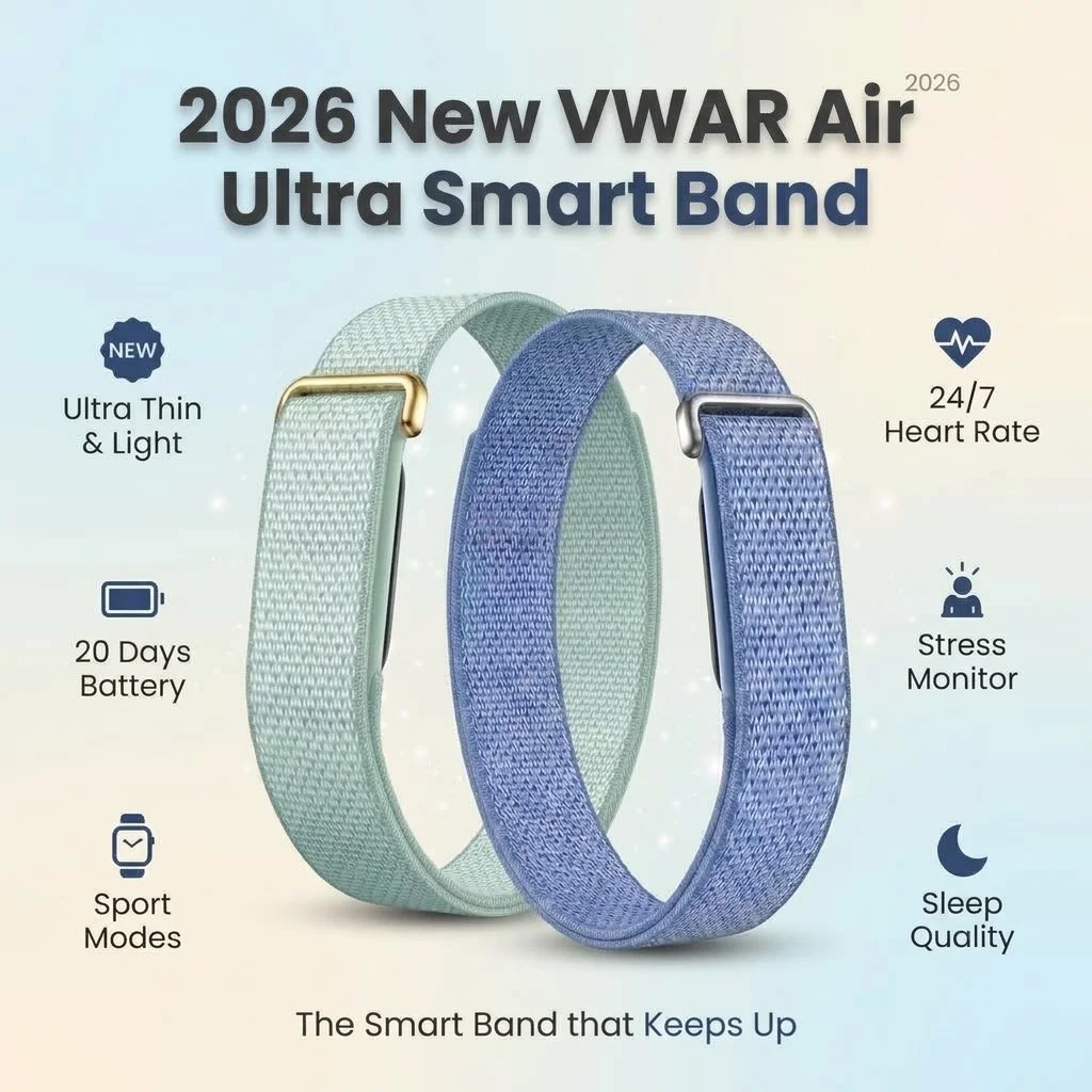 2026年新型vwar-airウルトラスマートバンド、20日間バッテリー持続、1atm防水、24時間心拍数・ストレス・睡眠フィットネストラッカースマートブレスレット