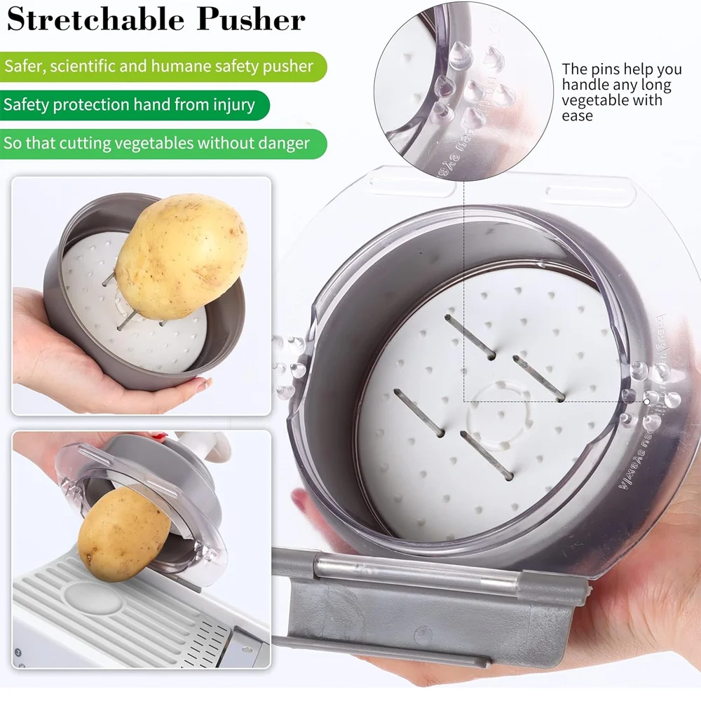 قطاعة ماندولين للمطبخ مع شفرة قلي من الفولاذ المقاوم للصدأ، قطاعة خضراوات قابلة للتعديل، قطاعة طعام، ملحقات المطبخ