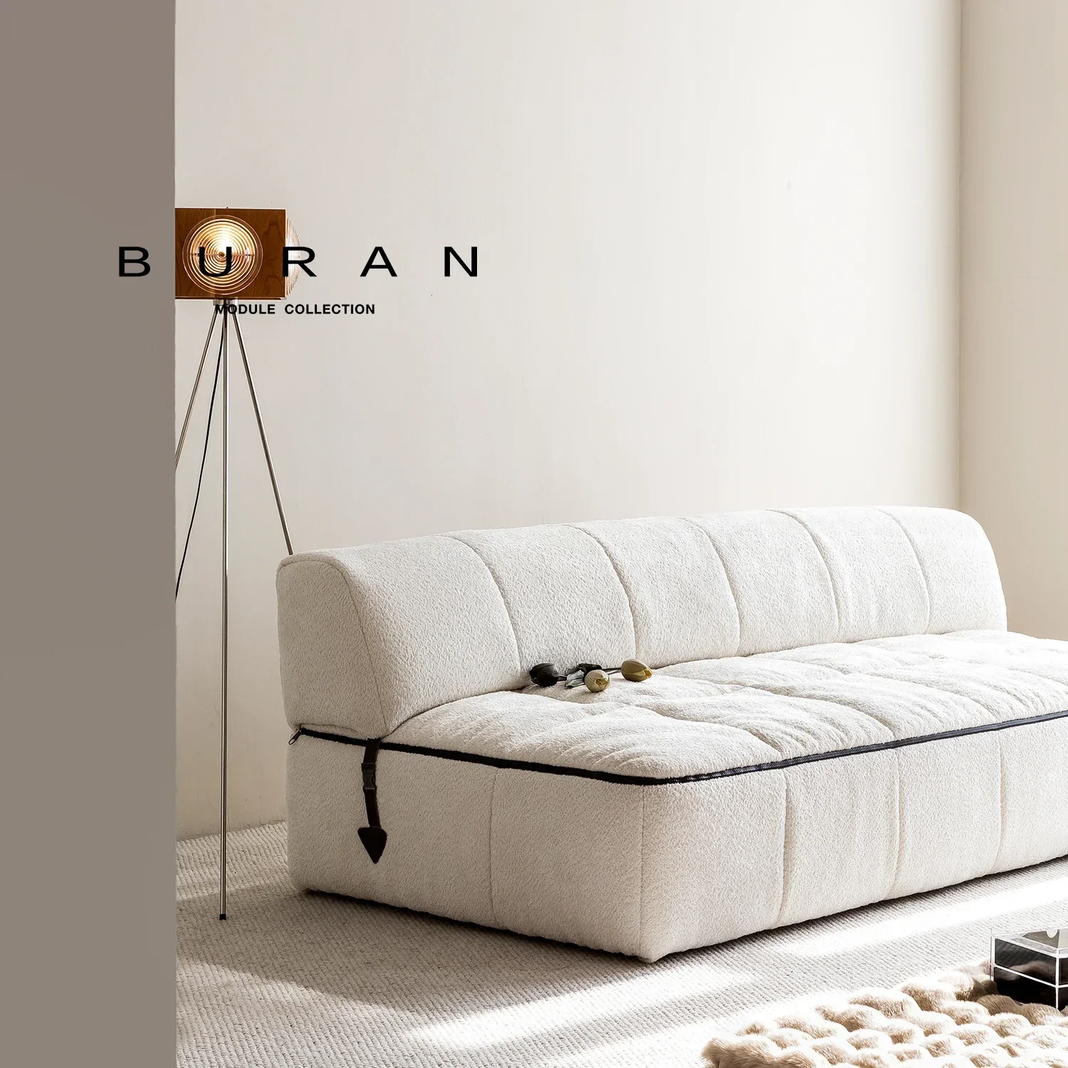 أريكة غرفة المعيشة الإيطالية البسيطة باللون الأبيض المخملي من حصير التاتامي بسيطة وخفيفة فاخرة وأثاث غرفة المعيشة #5