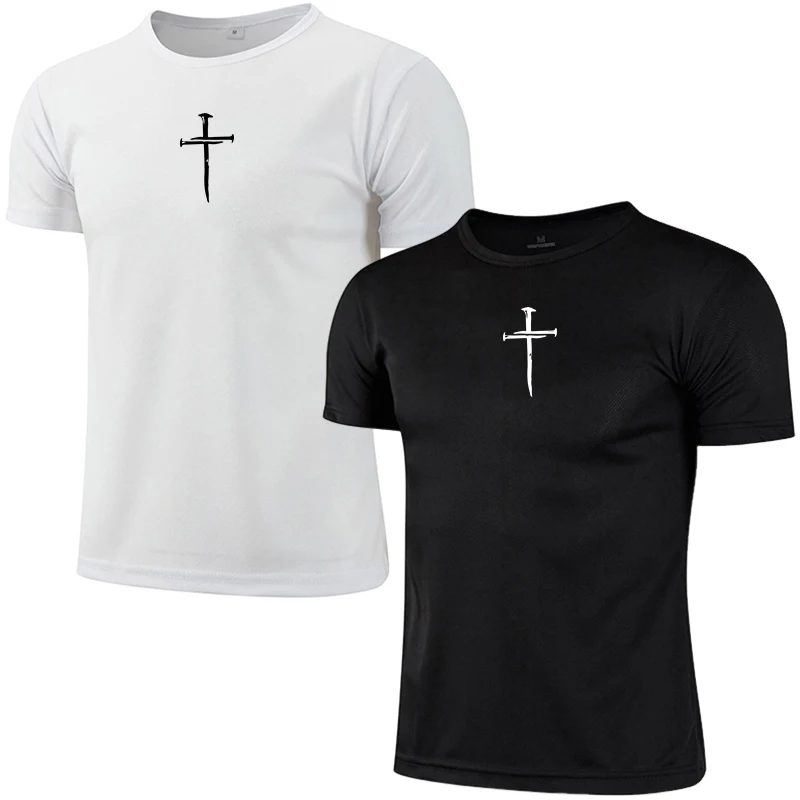 2025 männer Kreuz Gedruckt Sport T-shirt Hohe Qualität Gym Übung Training Quickdry Kurzarm Männlich Casual Tees Marathon