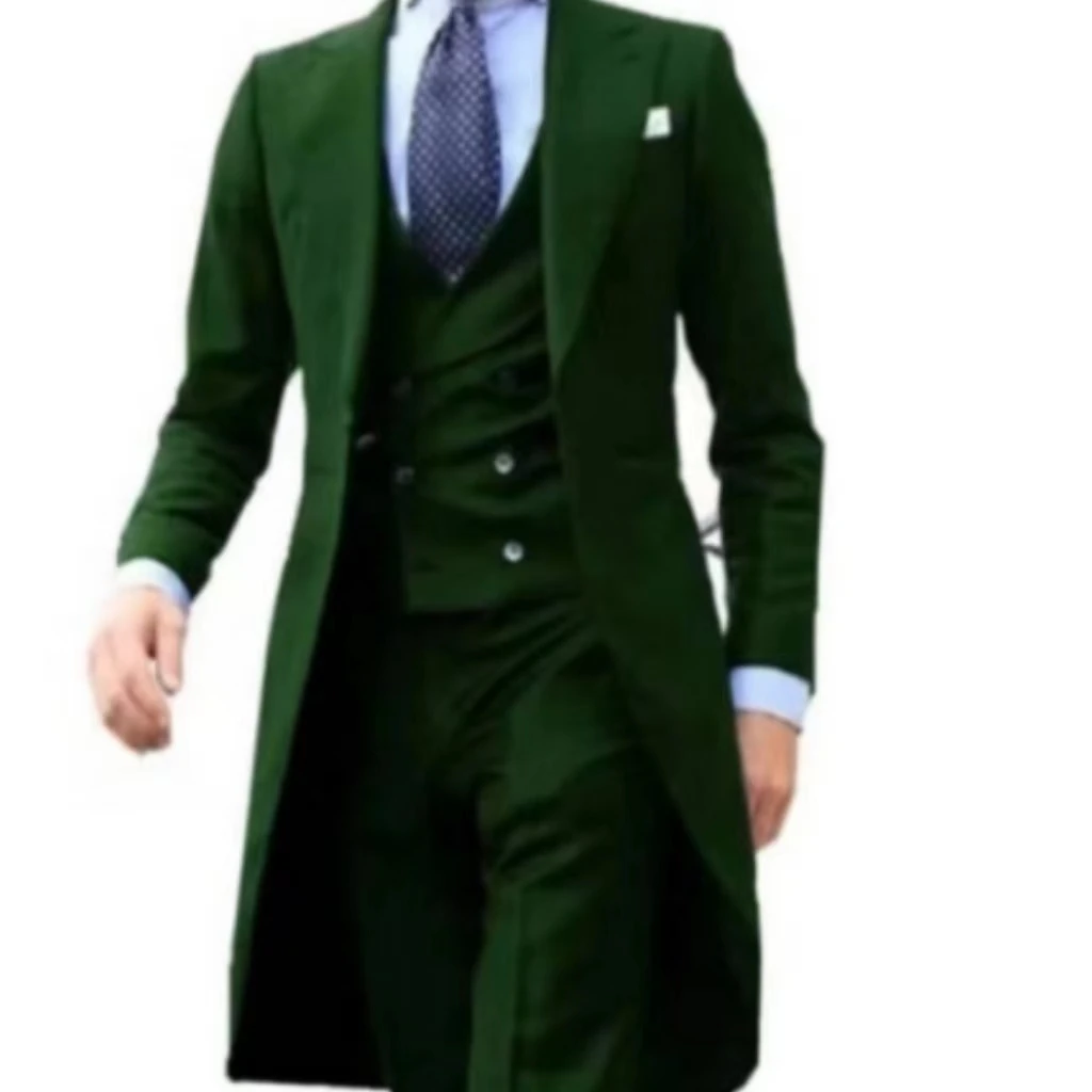 Elegant man suit Slim Fit Suit Luxury Formal Tuxedos Wedding 3 Pieces Blazer Vest Pants Set Long Tail Coat One Button Custom
