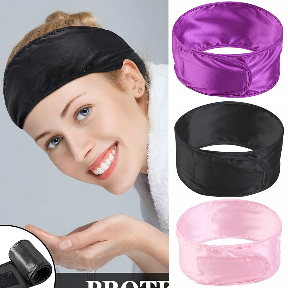 Nieuwe Vrouwen Zacht Zijdeachtig Satijnen Hoofdband Verstelbare Sport Haarband Yoga Spa Bad Douche Wash Face Make-Up Cosmetische Brede Hoofdband