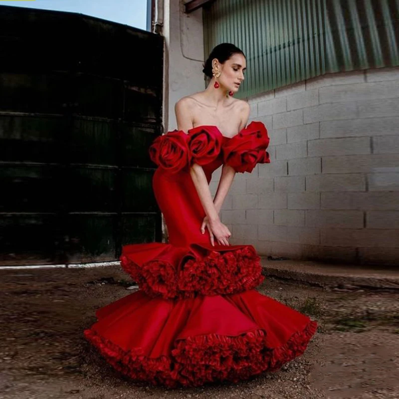open lace back dress Red Long Sleeve Mermaid Sequins Prom Dress Evening Gowns With Feather,   Simidress