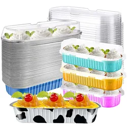 50Pcs Rectangular Baking Cups with Lids 200ml Aluminum Foil Ramekins Pan Dessert Cupcake Containers Wrappers for Party Wedding