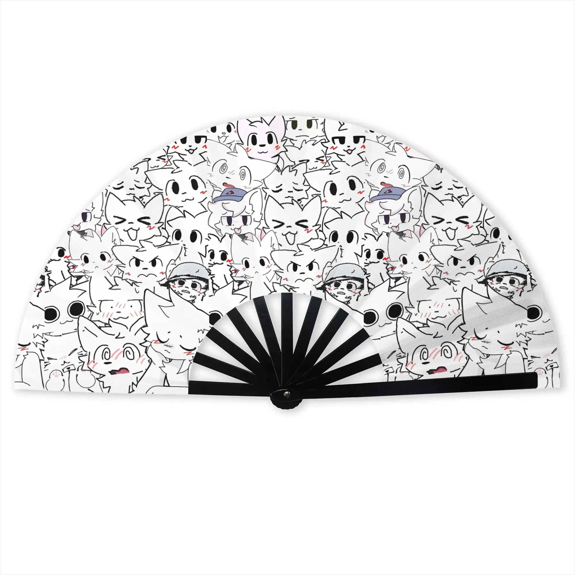Customized Boykisser Silly Cat Portable Pocket Fan Travel Hot Polyester Folding Fan Chinese Dance Handheld Cooling Fans