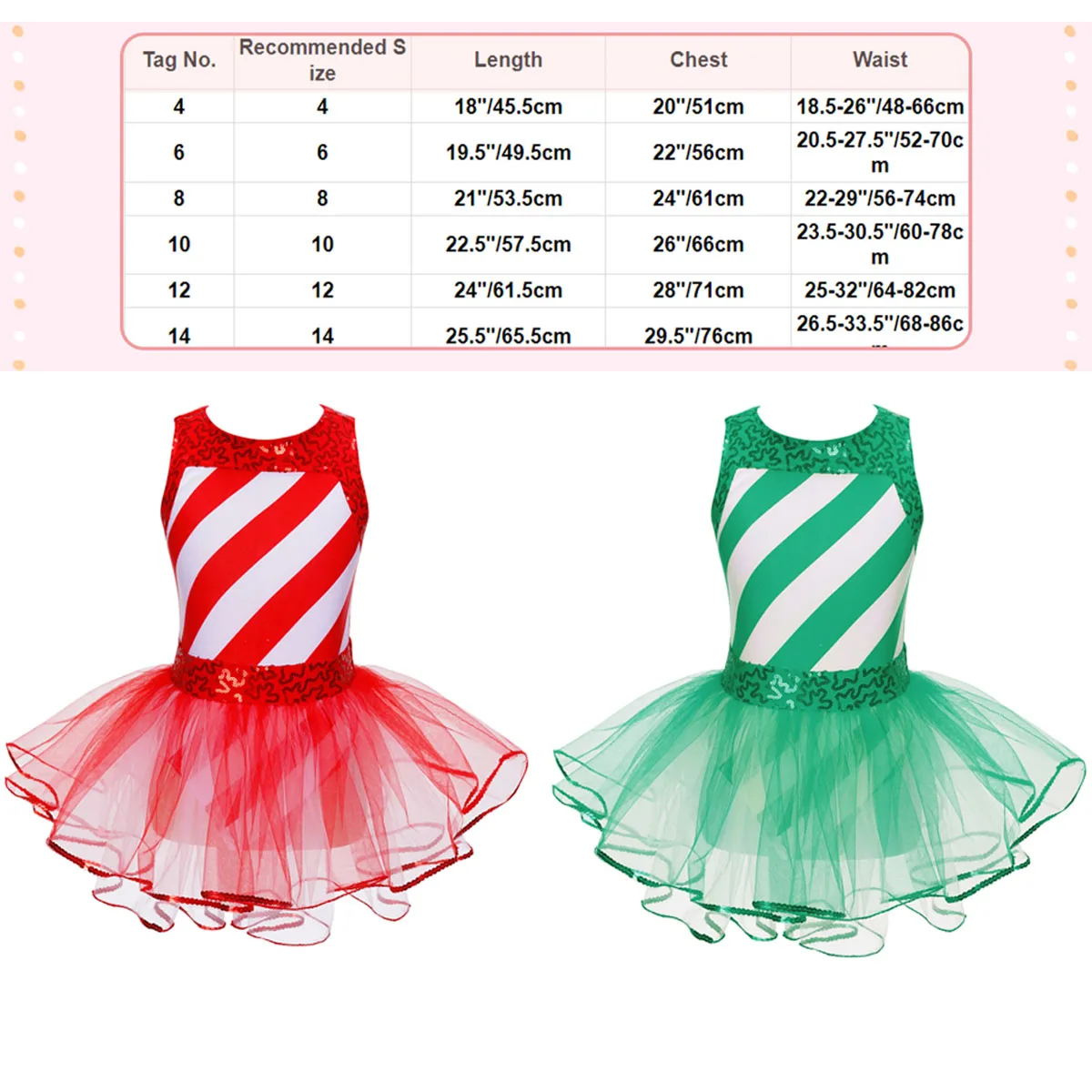 Kids Girls Candy Cane Santa Claus Costume Sequin Stripes Carnival Festival Elf Christmas Dress Skating Ballet Leotard Tutu Dress