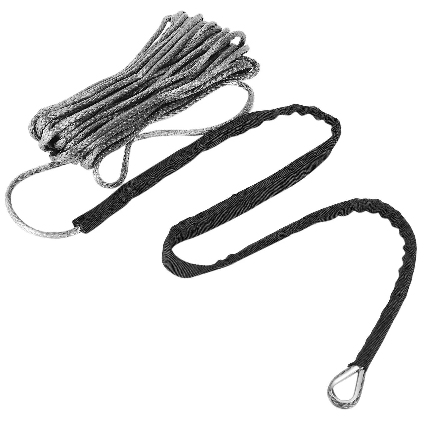 حبل كابل خط ونش صناعي A64P-3/16 بوصة × 50 بوصة 7700 رطل مع غلاف حماية لـ ATV UTV (رمادي)