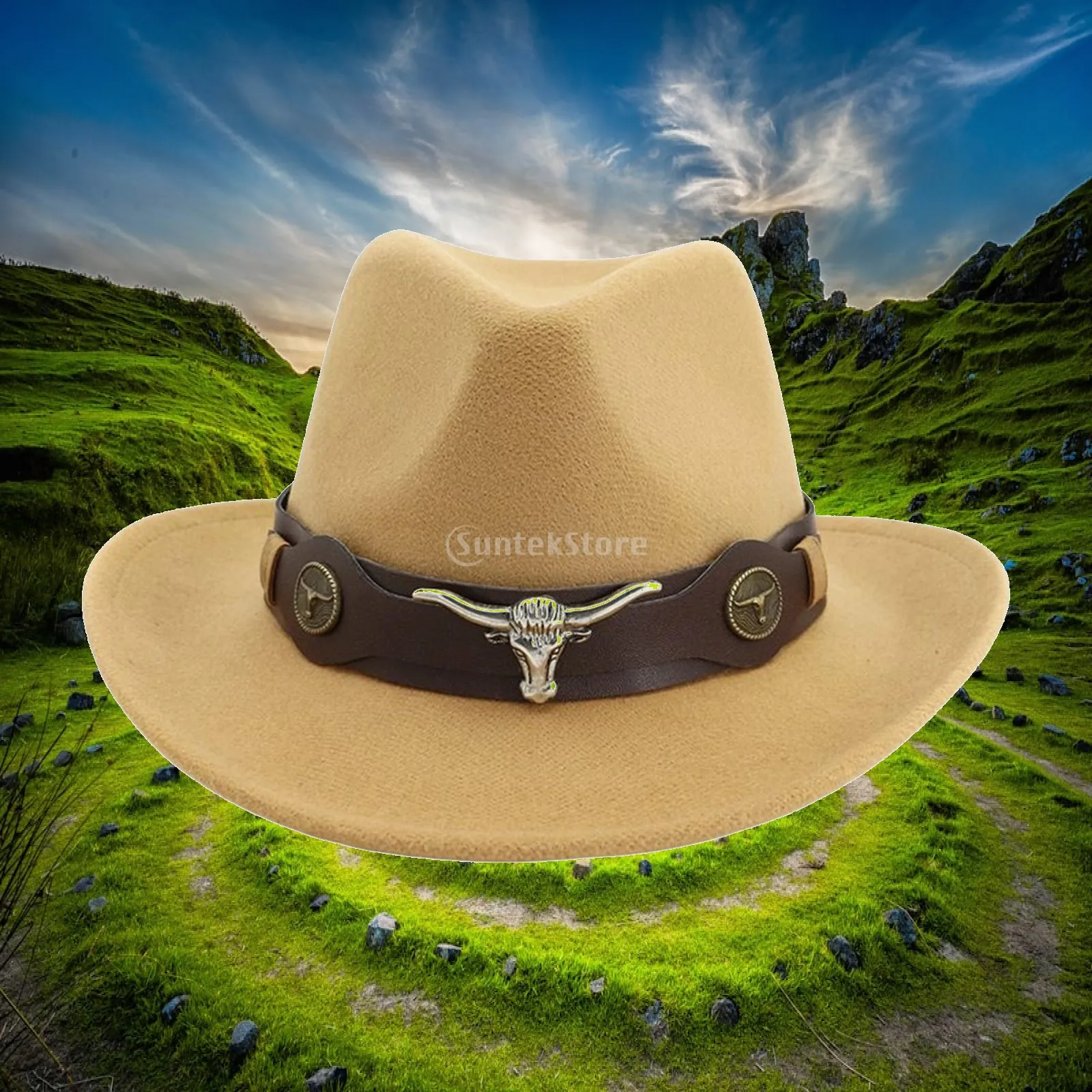 Chapeau de cowboy occidental à large bord pour les spectacles sur scène unisexes