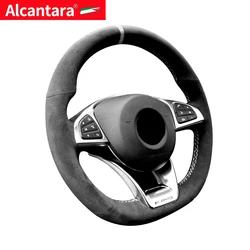 Hand Stitch Alcantara Steering Wheel Cover for Benz AMG A45 / W205 C43 C63S/ CLA45 CLS63/ GLC 43 63/ E43 W213 /S-CLASS