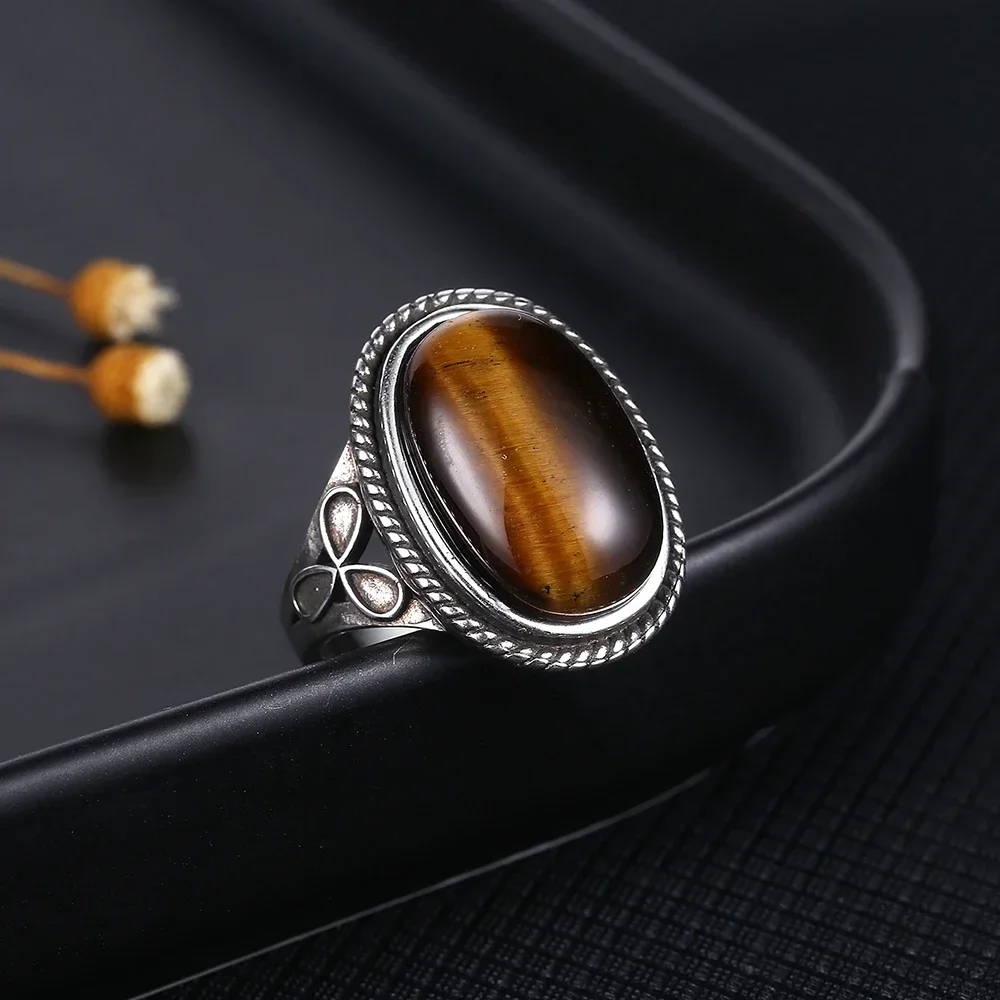 High Quality Natural Tiger Eye Rings 925 Sterling Silver Jewelry Ring for Women Gifts Vintage Fine Wedding Party Ring Wholesale