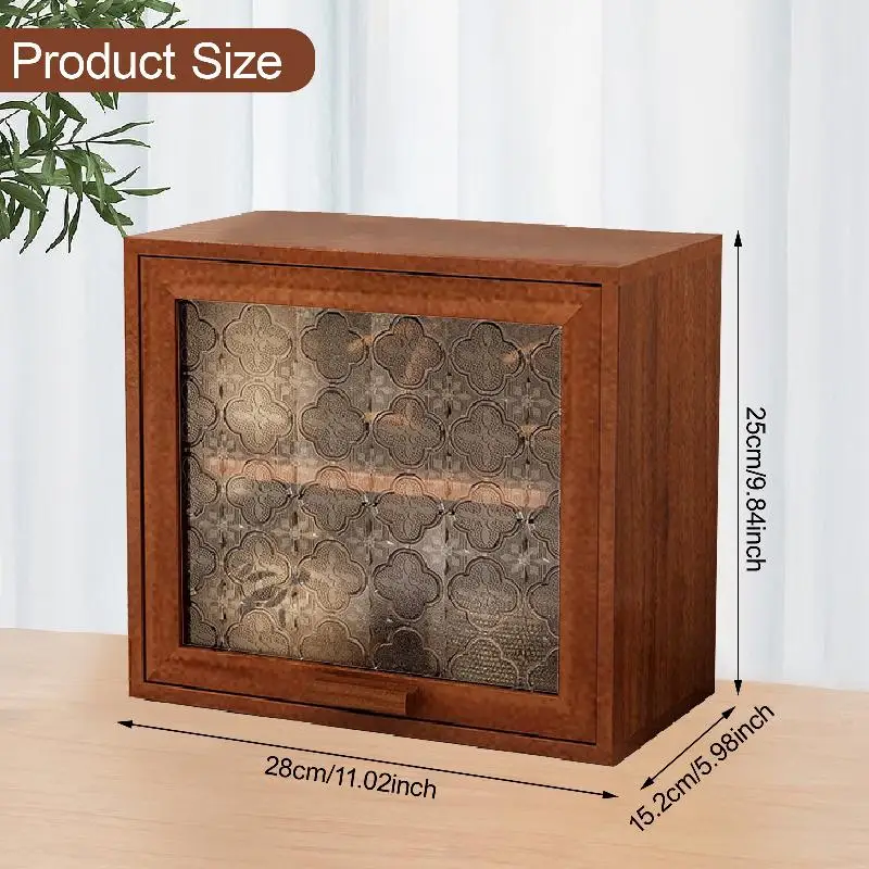 Wooden Desktop Display Cabinet, Tabletop Organizer, Dust Protection, Rustic Wood Rack Display Case for Makeup Mugs Desk