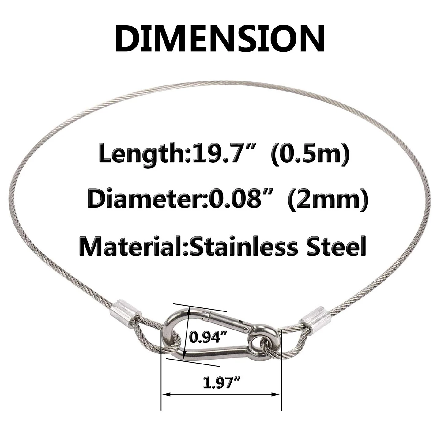 Picture 3: 4 Pieces of 2mm Stainless Steel Cable Safety Rope, with M5 Safety Rope Strap and Loop Mountain Buckle for Lighting/Luggage, Etc