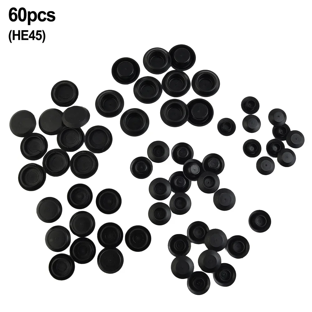 60Pcs Flush Mount Plastic Hole Plug Assortments Auto Body Sheet Metal With Depressed Center Type & Flush Type Car Parts Black