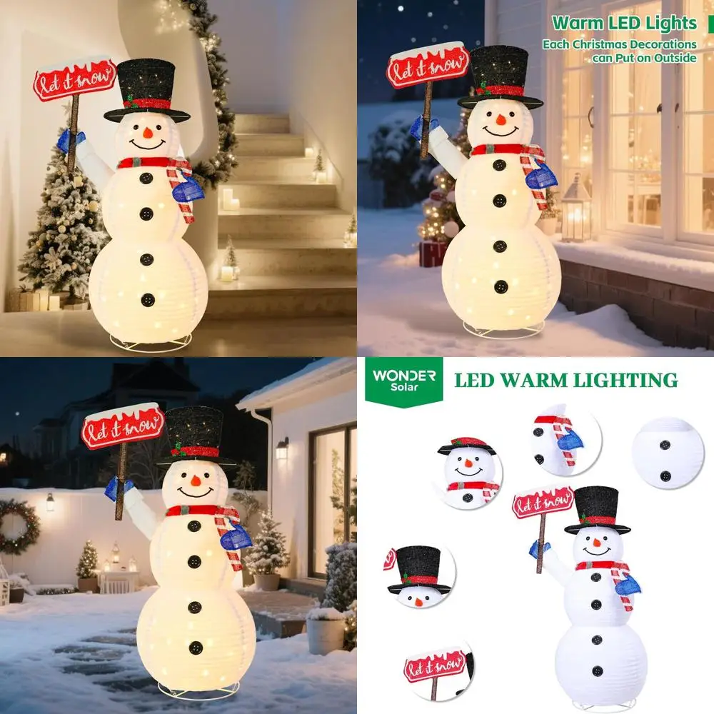 

5.2FT Tall Warm White Lighted Snowman with Candy Cane, Outdoor/Indoor Christmas Decoration for Yard, Garden, Lawn