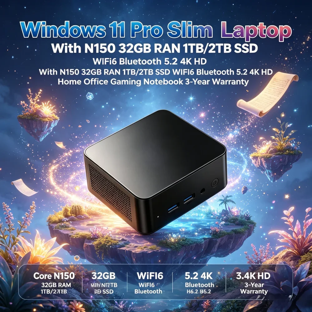 

Windows 11 Pro Slim Laptop With N150 32GB RAM 1TB/2TB SSD WiFi6 Bluetooth 5.2 4K HD Home Office Gaming Notebook 3-Year Warranty