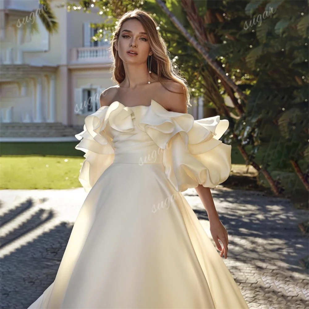 Graceful Off The Shoulder Wedding Dress Detachable Sleeves Bride Robe 2024 Vintage Satin A-line Long Bridal Gown Robe De Mariée