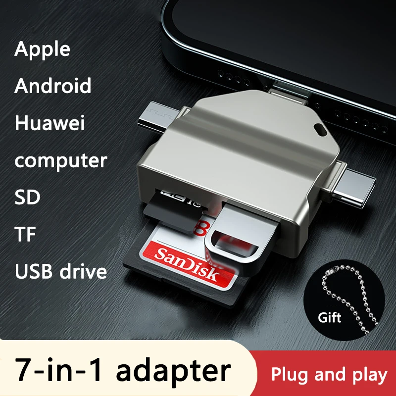 Wielofunkcyjny czytnik kart 7 w 1 Adapter USB 2.0 typu C na SD Czytnik USB Flash do laptopów PC Akcesoria Wielofunkcyjny czytnik kart inteligentnych