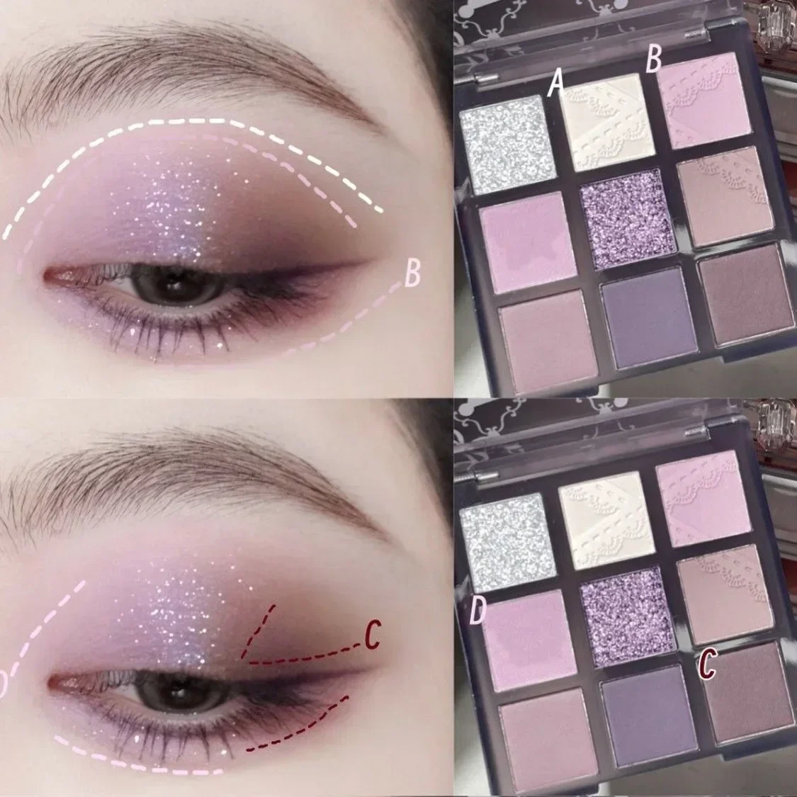 Heallor-Palette de fards à barrage en dentelle violette fumée, fard à barrage scintillant, yeux brillants, maquillage longue durée, 256 paillettes, 9 documents, Cos