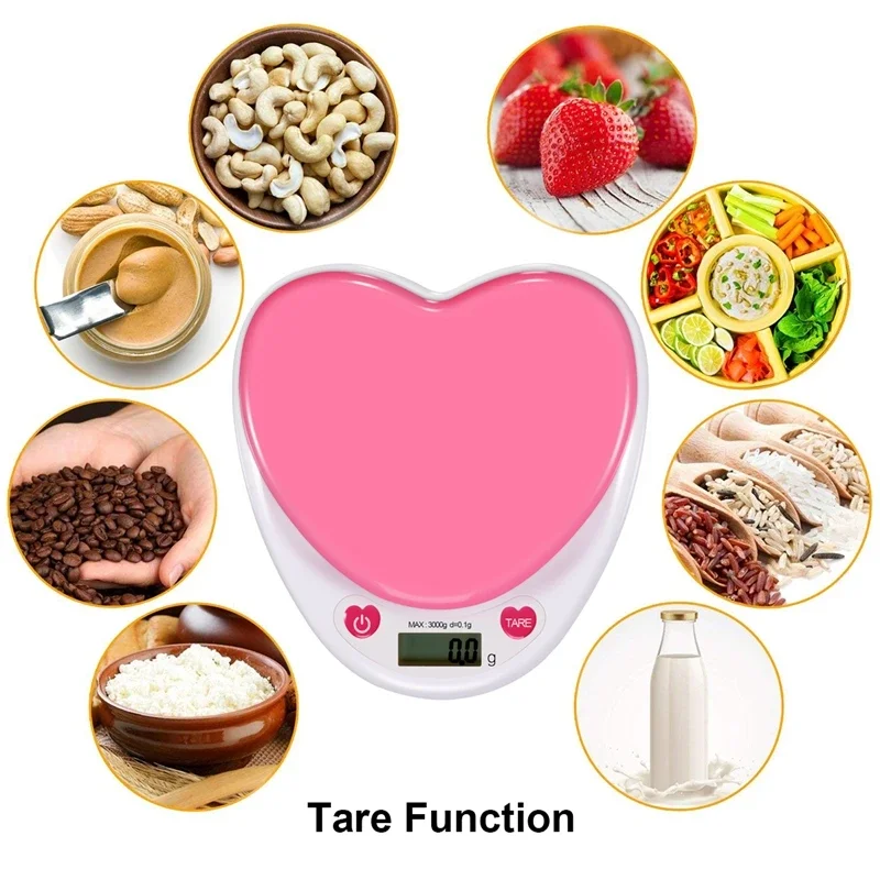 Portable Digital Kitchen Scale LCD Monitor Auto  Auto Poweroff Solid Heart Shape Gift For Measuring Weight Food Water Powder