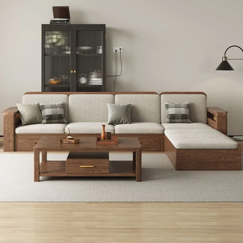 Nordic ash modern simple chaise living room storage sofa winter and summer dual-purpose solid wood small apartment sofa combinat