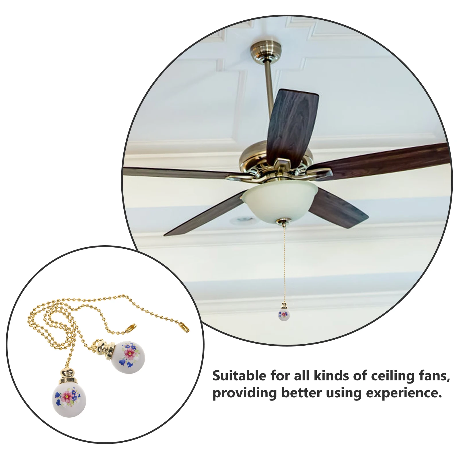 

2Pcs Ceiling Fan Pull Chain Ceramic Handle Beaded Extension Chains Light Pulling Chain Adjustable Performance Reliable