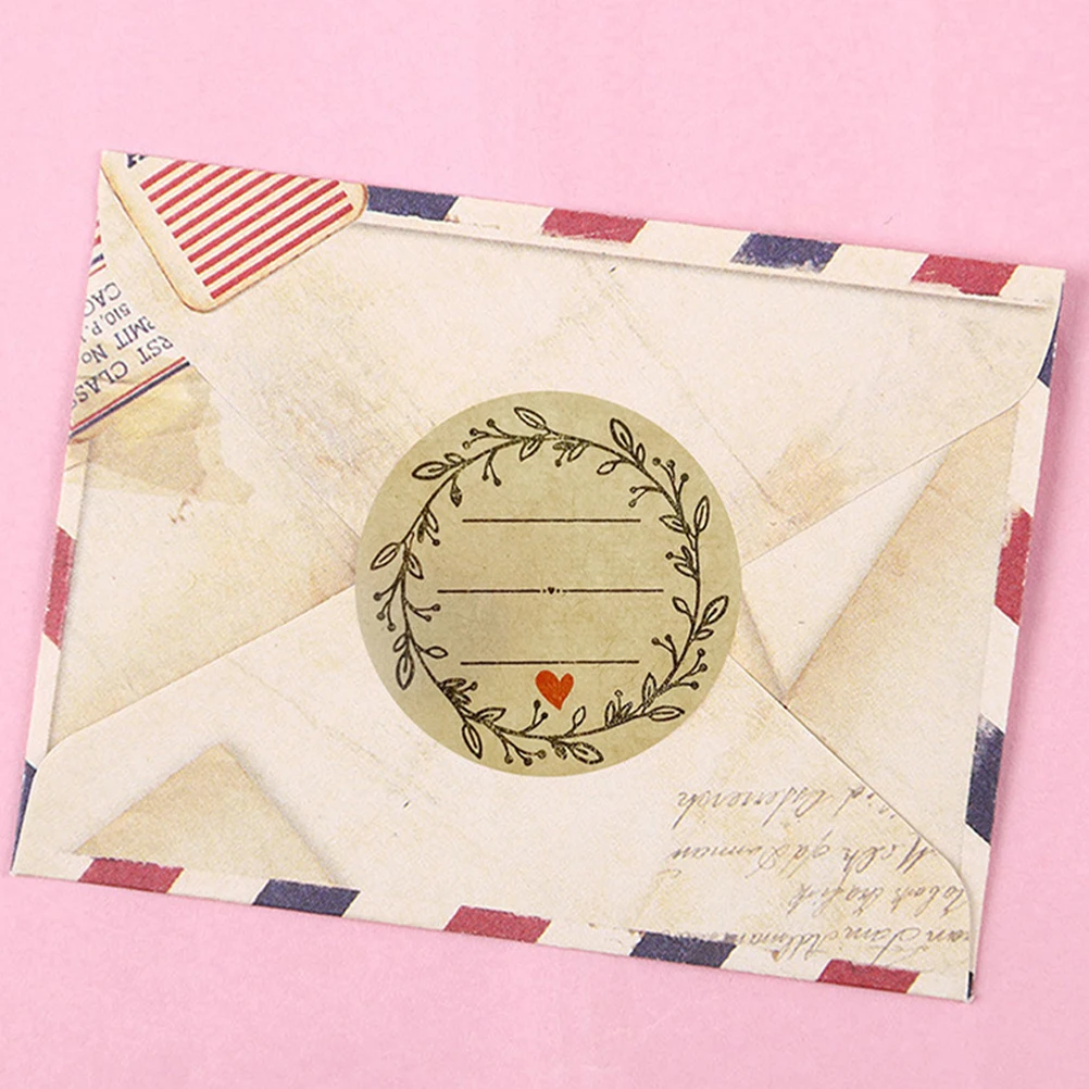 

2 Rolls Self-adhesive Label Stickers Handmade Envelope Delicate Pattern Kraft Paper Sealing Labels for Kitchen