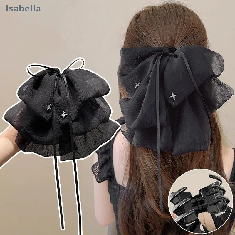 ♥ Band Schleife Haarspange Temperament Chiffon Große Größe Flauschige Prinzessin Vibe Haarspange Frauen Pferdeschwanz Haarnadel Haarschmuck