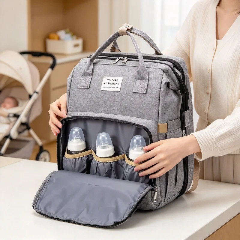 Baby Nursing Diaper Backpack, Large-Capacity Foldable Bag with Changing Mat for Organizing Daily Baby Supplies