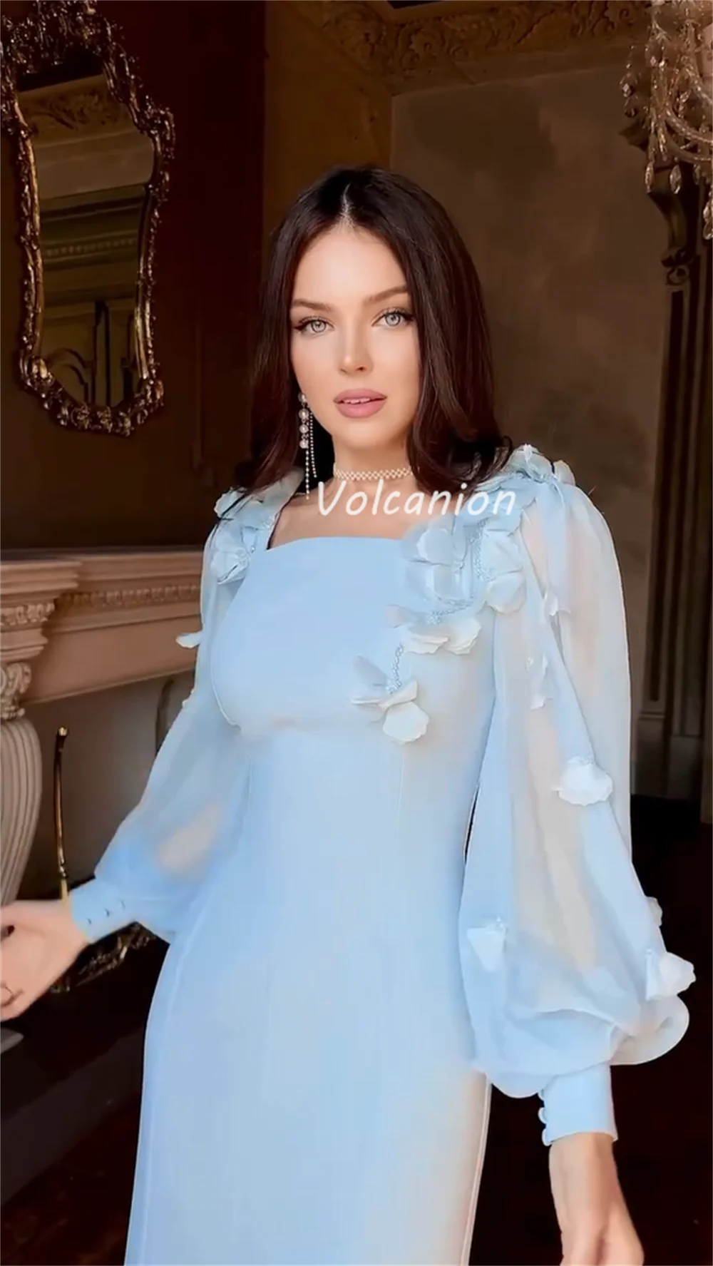 カスタマイズされたモダンなスタイルフォーマルシャルムーズフラワー十字サッシュプリーツマーメイドスクエアネックロングドレスオーダーメイドオケージョンドレス