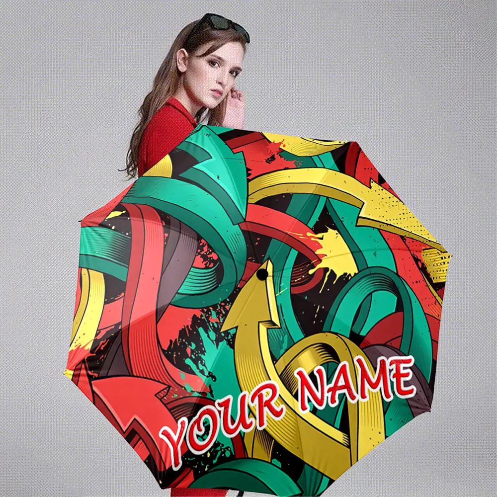 Custom Name Umbrella Colorful Arrow Splash Art Design Foldable Umbrella Pattern Portable Folding Umbrella,Christmas Gift