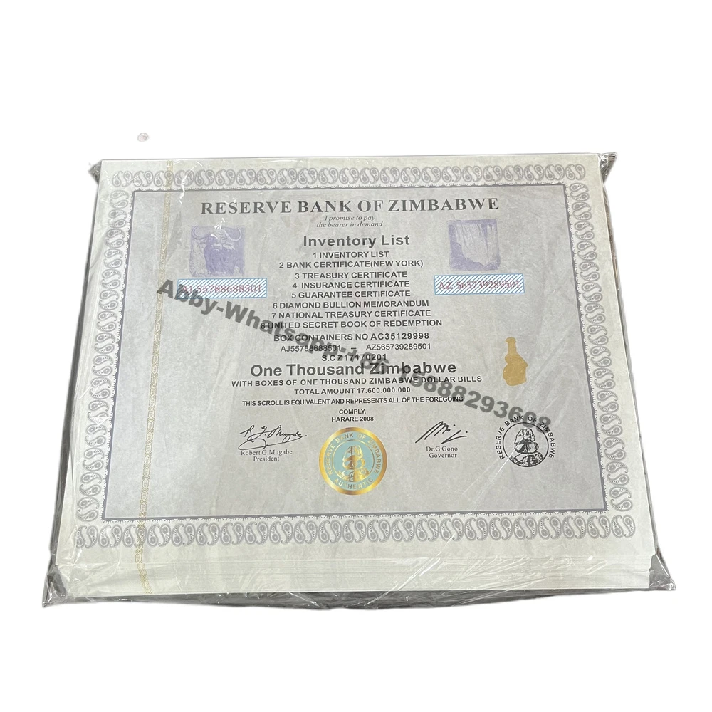 

100pcs Reserve bank of zimbabwe one thousand zimbabwe with boxes of one thousand zimbabwe dollar bills paper scroll certificates