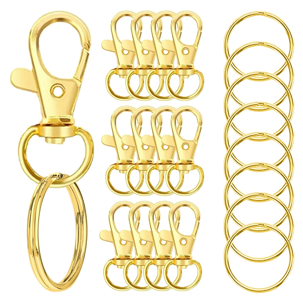 14/25 sets draaibare legering veer-kreeftgespen met metalen splitringen, geschikt voor DIY dierenhalsbanden, sleutelhangers, labels, accessoires, knutselwerk - afbeelding 1